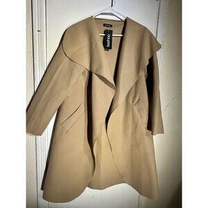 Boohoo Waterfall Duster Long Coat in Camel One Size